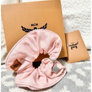 MCM NIB Blush Pink Hair Scrunchie with MCM Charm. New with Box & Cards.